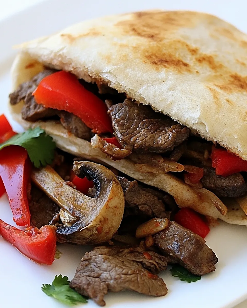 Delicious Mushroom and Steak Fajita Sandwiches plate image