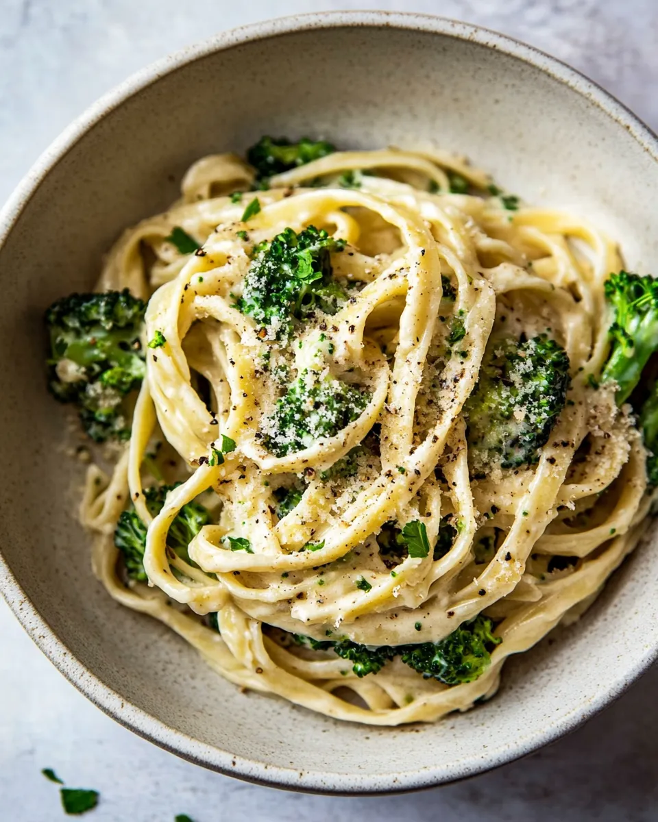 homemade No-Guilt Broccoli Fettuccine Alfredo. photo