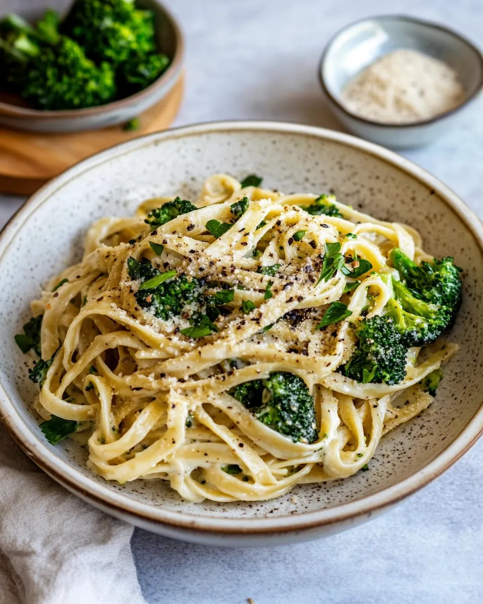 delicious No-Guilt Broccoli Fettuccine Alfredo. dish photo