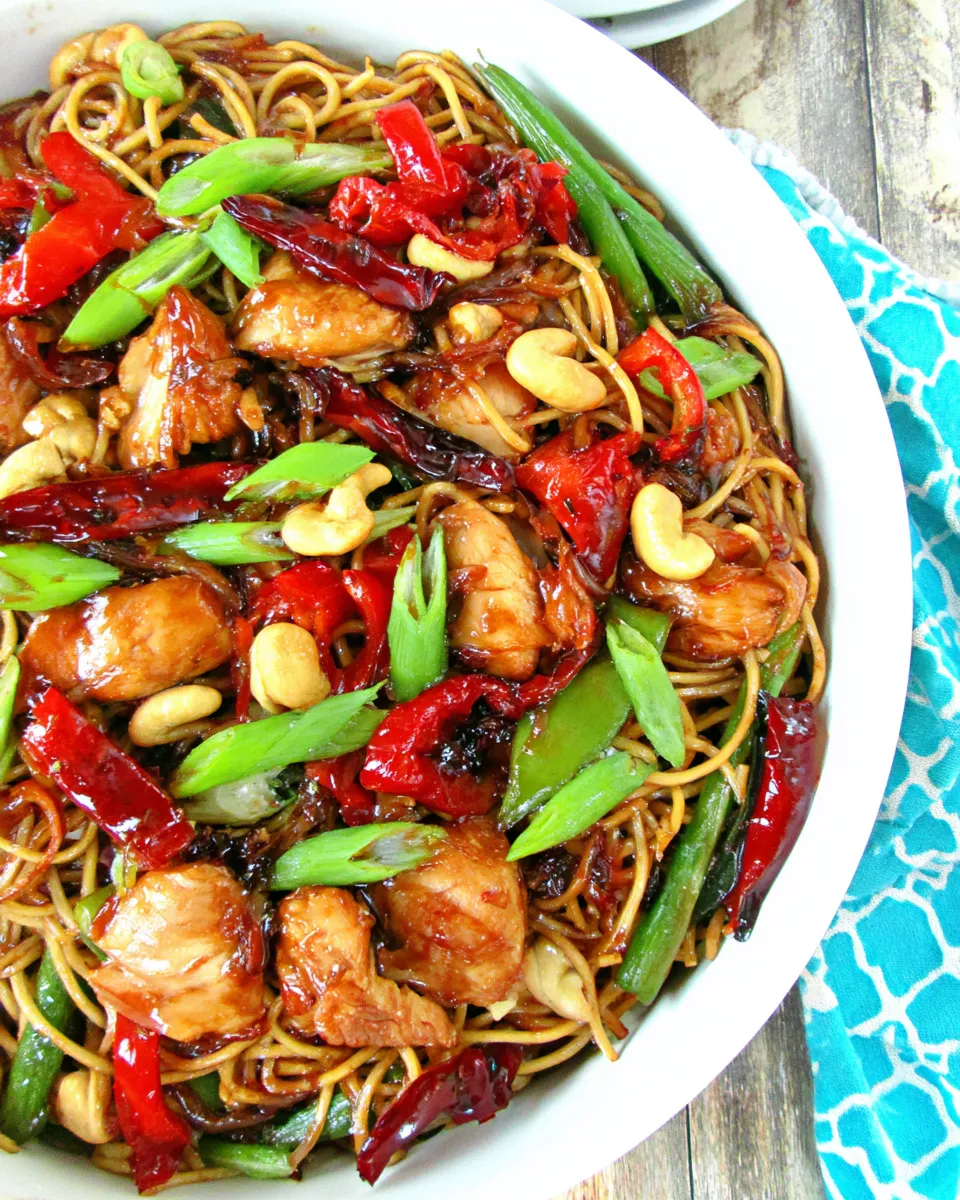 Classic OLD Kung Pao Chicken Noodle Stir Fry dish photo