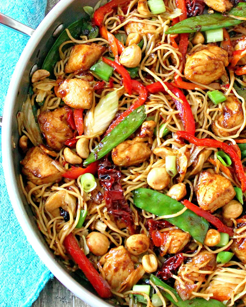 Easy OLD Kung Pao Chicken Noodle Stir Fry food shot