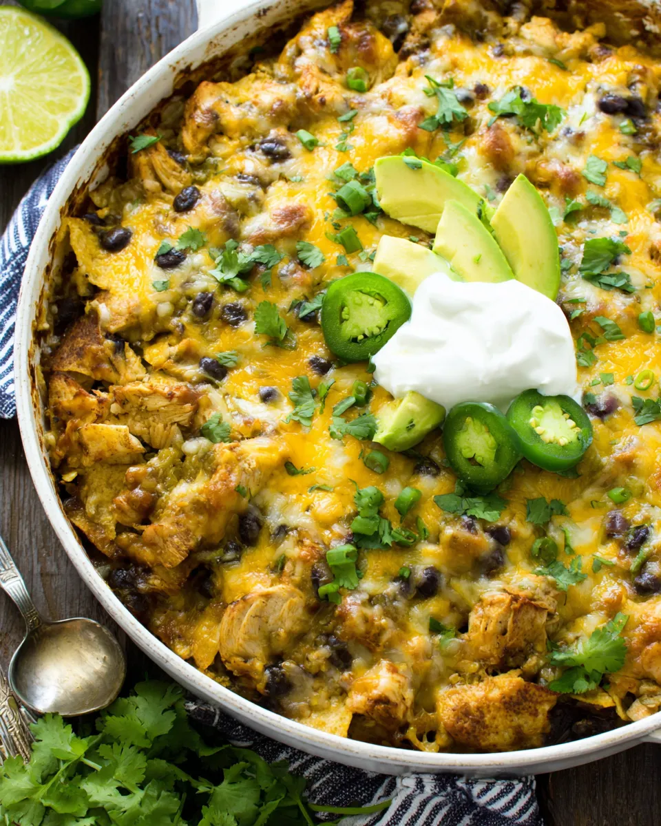 Easy One-Pan Chicken Tortilla Bake food shot