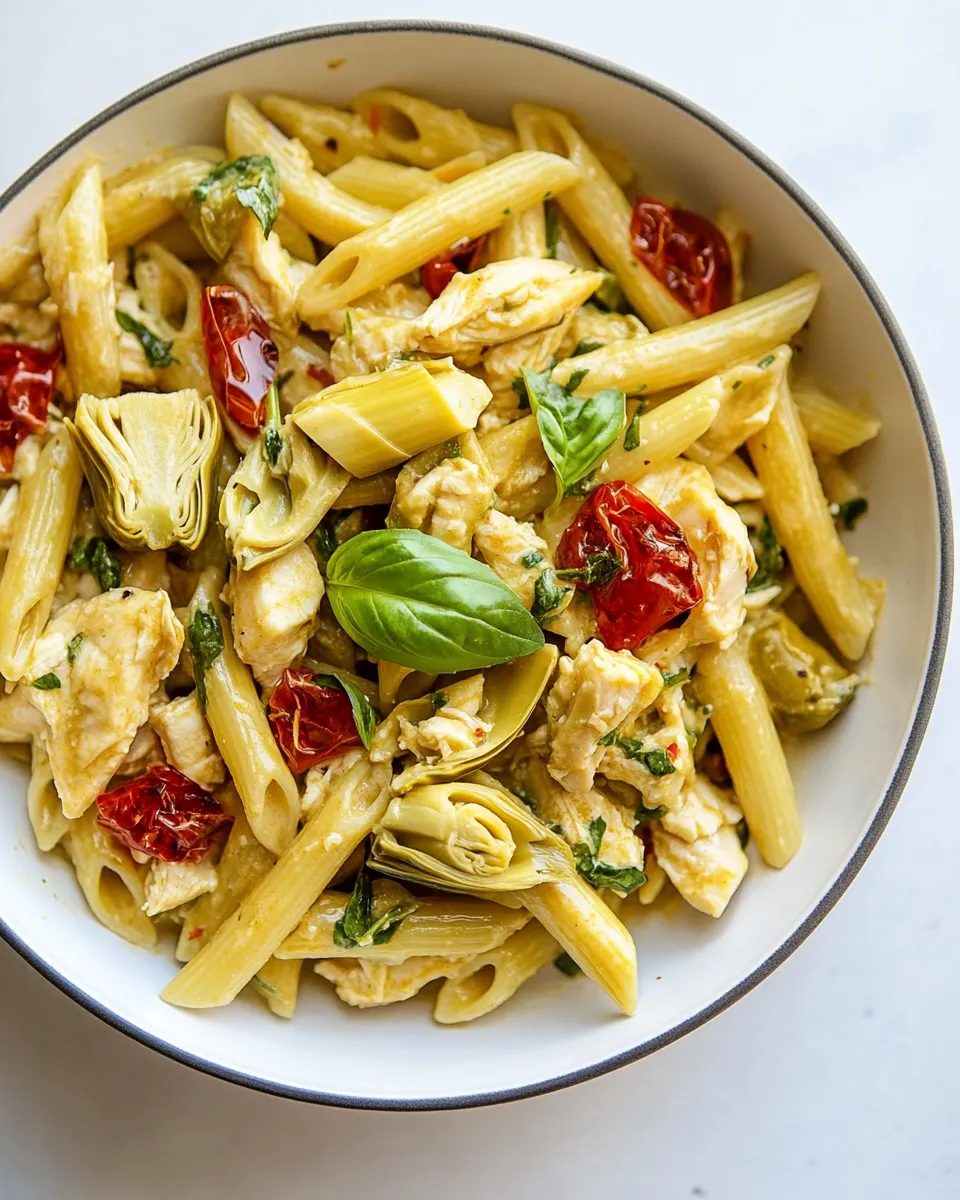 Delicious One-Pot Chicken Artichoke Penne dish photo