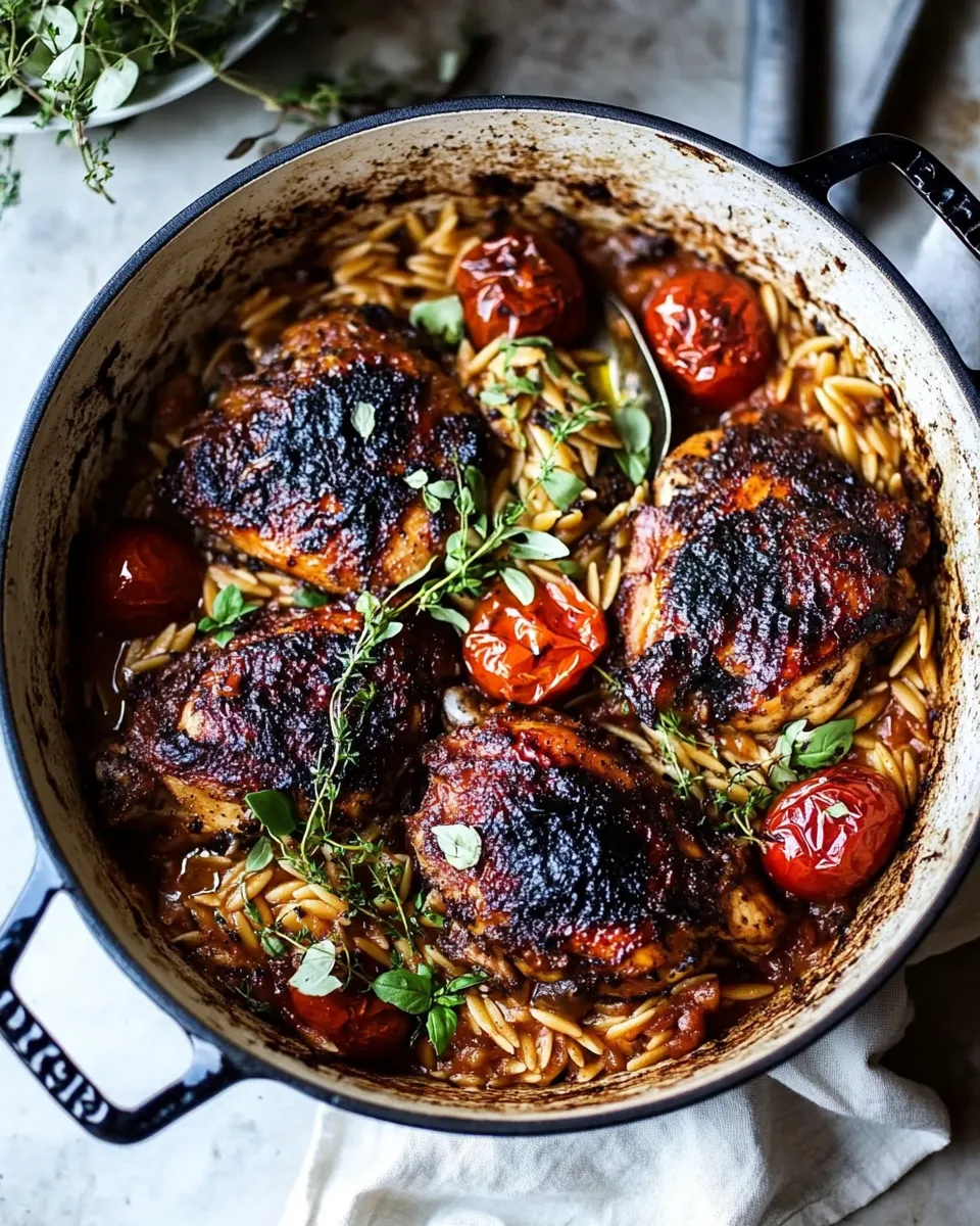 easy One-Pot Greek Oregano Chicken and Orzo with Tomatoes in Garlic Oil picture