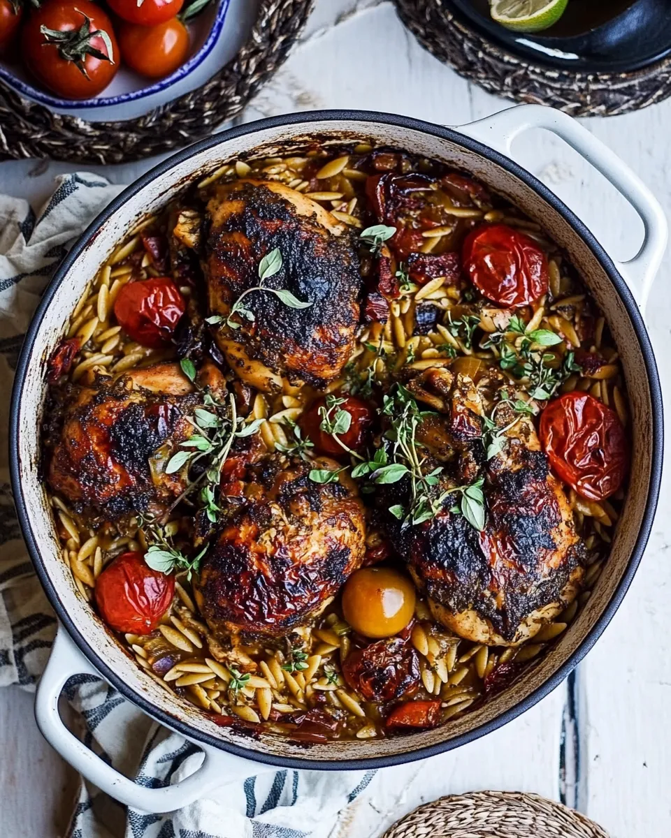 delicious One-Pot Greek Oregano Chicken and Orzo with Tomatoes in Garlic Oil shot