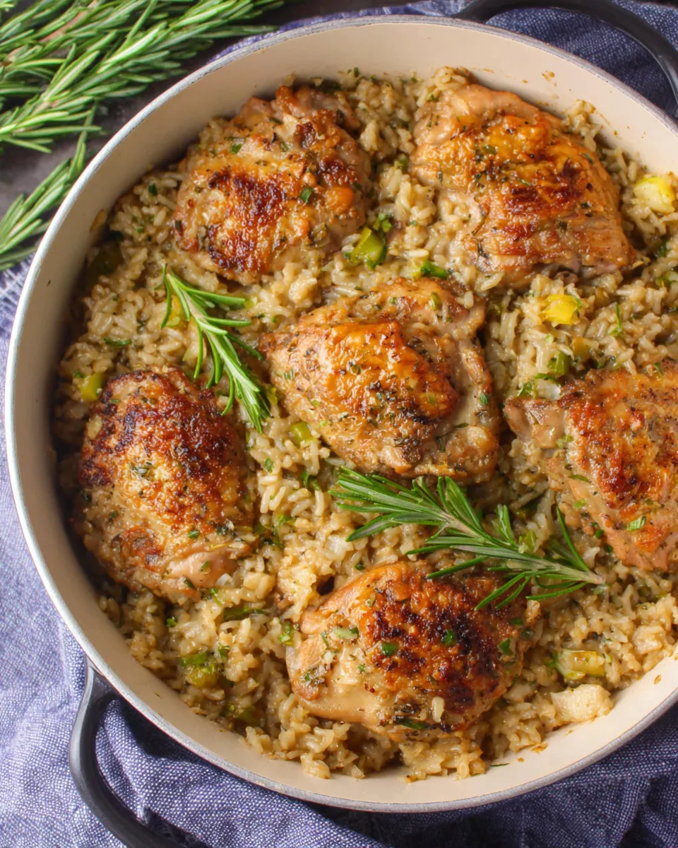 Easy One-Pot Lemon Garlic Rosemary Chicken and Rice food shot