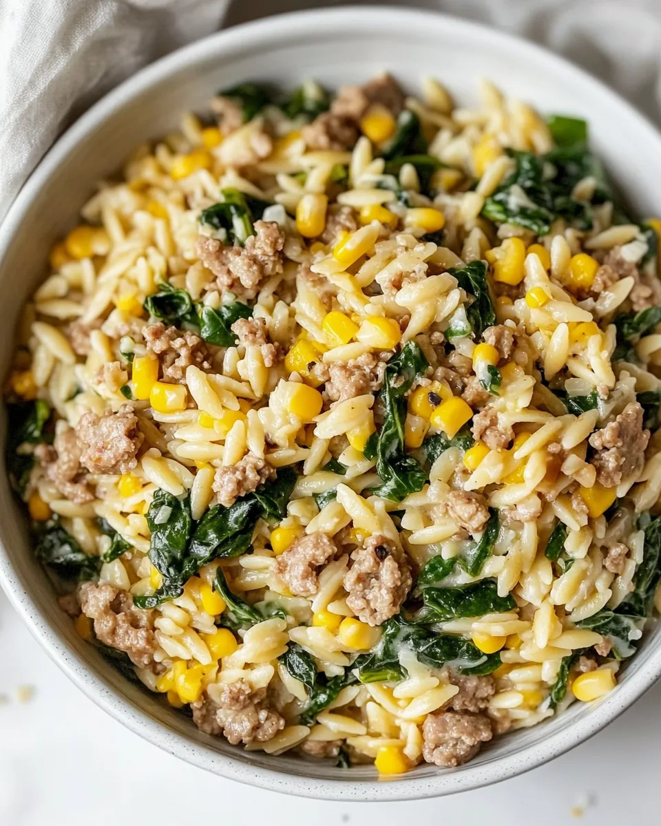 classic One-Pot Orzo with Sausage, Spinach and Corn image