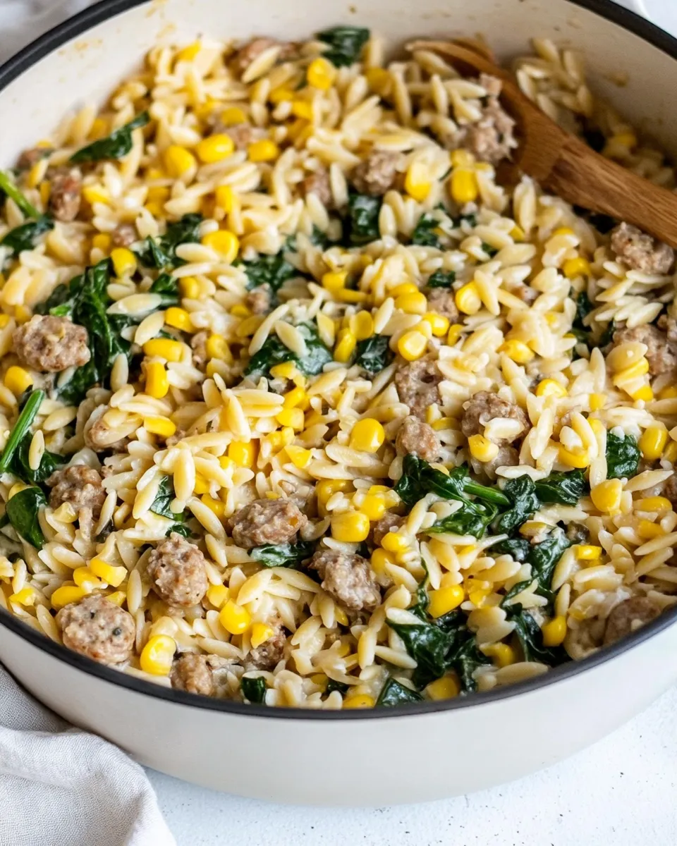 easy One-Pot Orzo with Sausage, Spinach and Corn picture