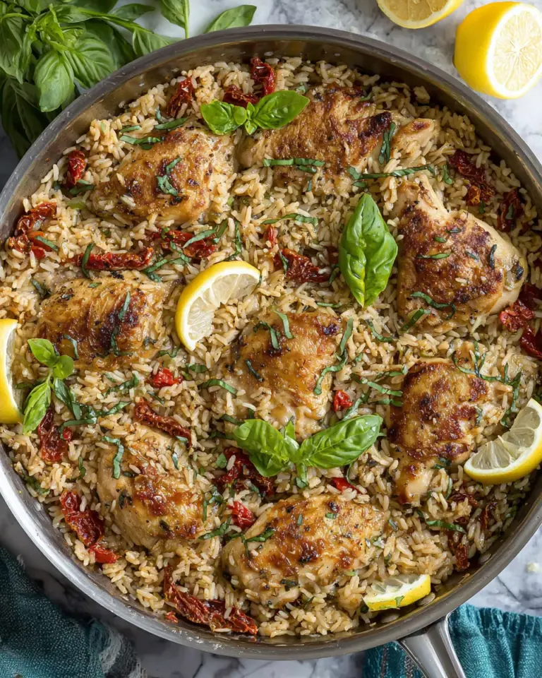 Homemade One Pan Chicken and Rice with Sun Dried Tomato, Parmesan and Basil dish photo