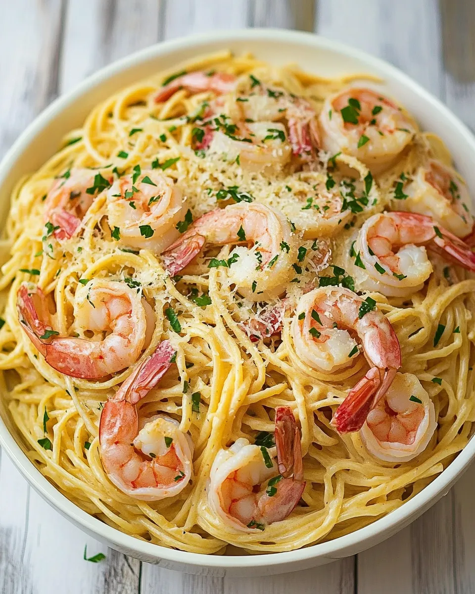 easy One Pan Creamy Parmesan Linguine with Shrimp recipe image