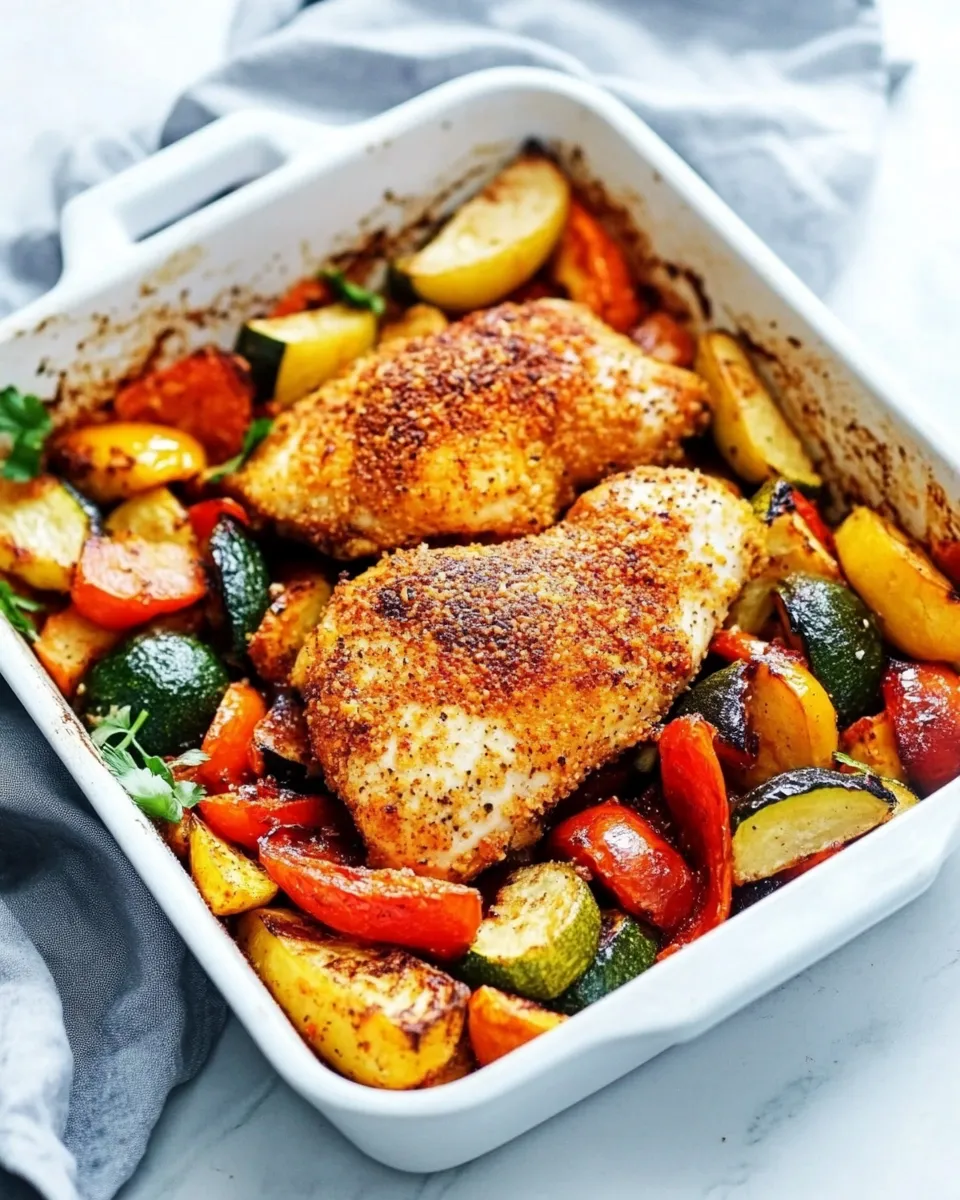 homemade One Pan Crispy Parmesan Paprika Chicken with Vegetables photo