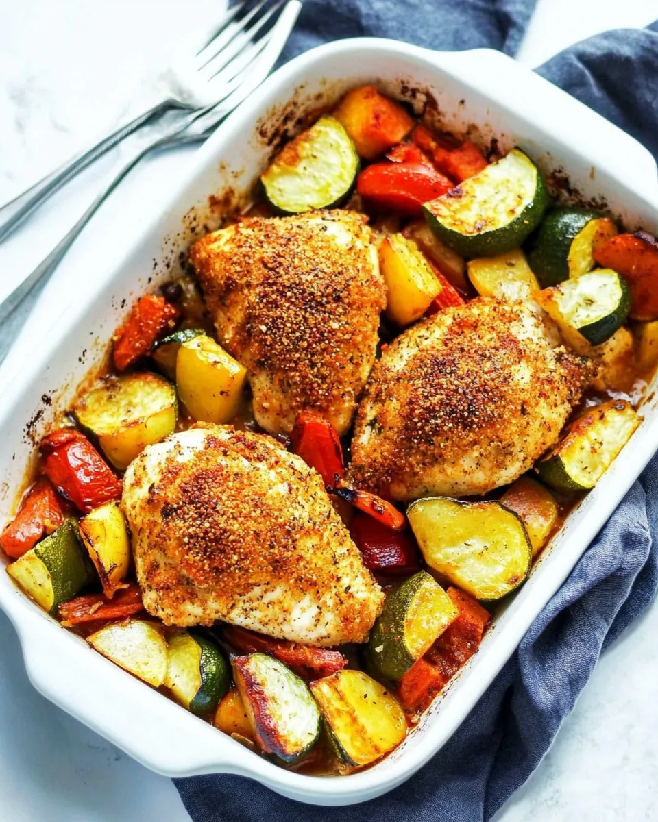 delicious One Pan Crispy Parmesan Paprika Chicken with Vegetables dish photo