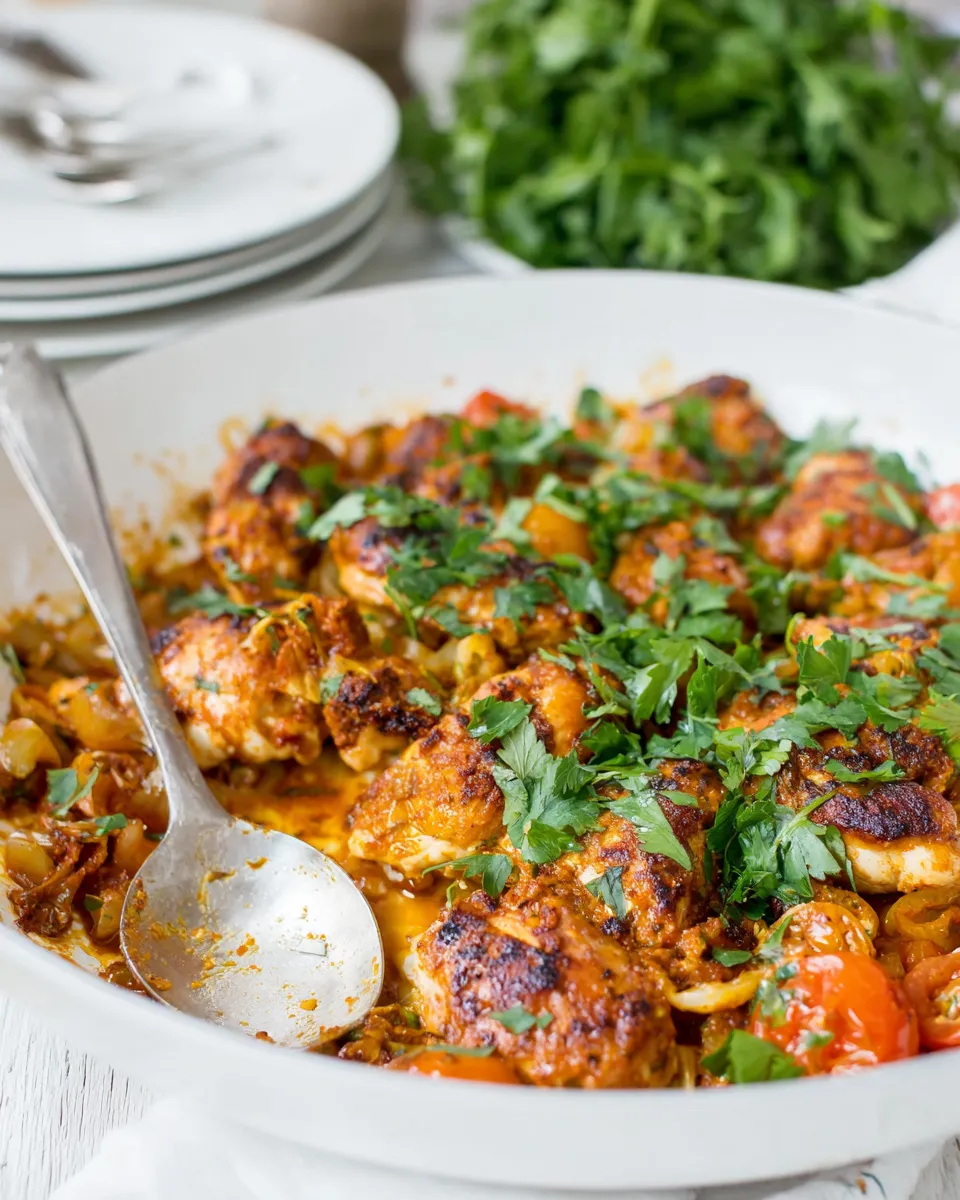 Delicious One Pan Harissa Chicken plate image