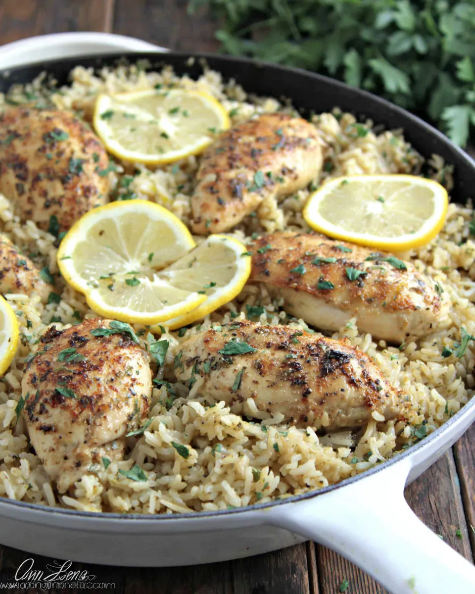 Classic One Pan Lemon Basil Chicken and Rice dish photo
