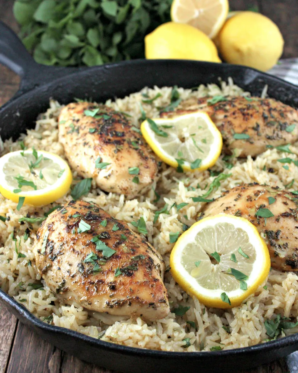 Delicious One Pan Lemon Basil Chicken and Rice plate image