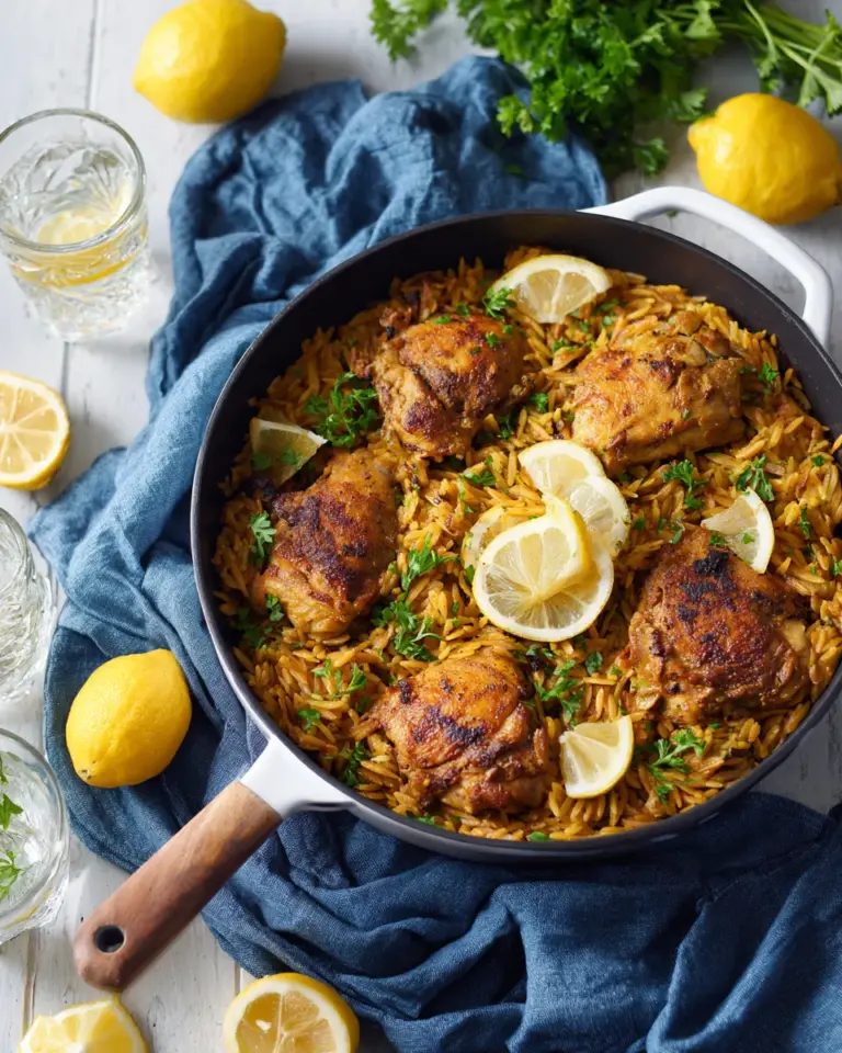 Delicious One Pan Moroccan Lemon Chicken with Orzo recipe photo