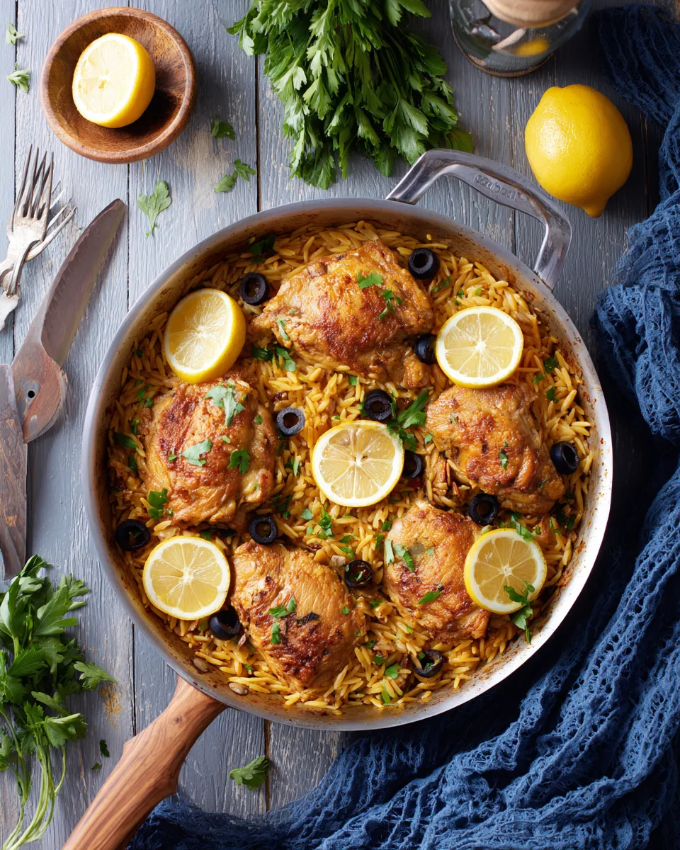 Easy One Pan Moroccan Lemon Chicken with Orzo food shot