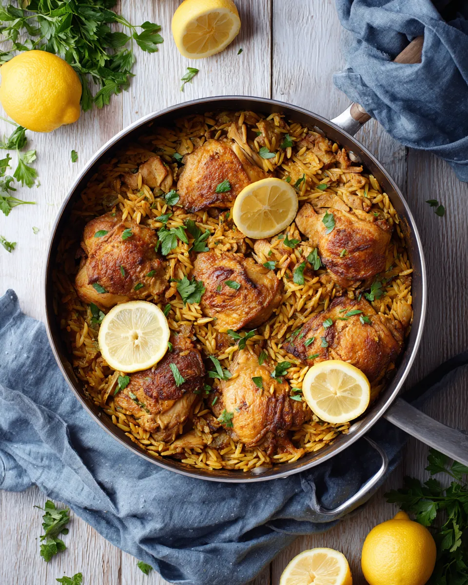 Homemade One Pan Moroccan Lemon Chicken with Orzo dish photo