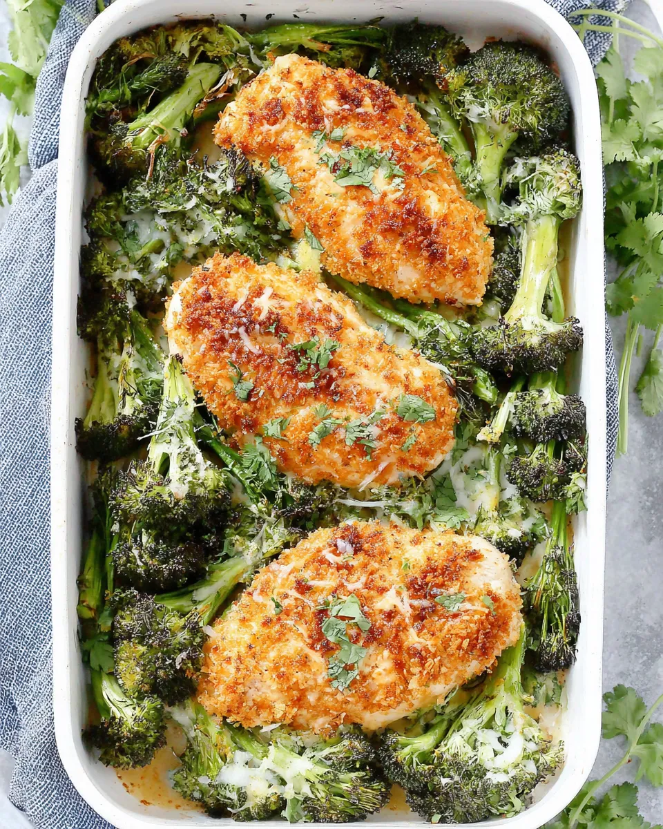 Delicious One Pan Parmesan-Crusted Chicken with Broccoli plate image