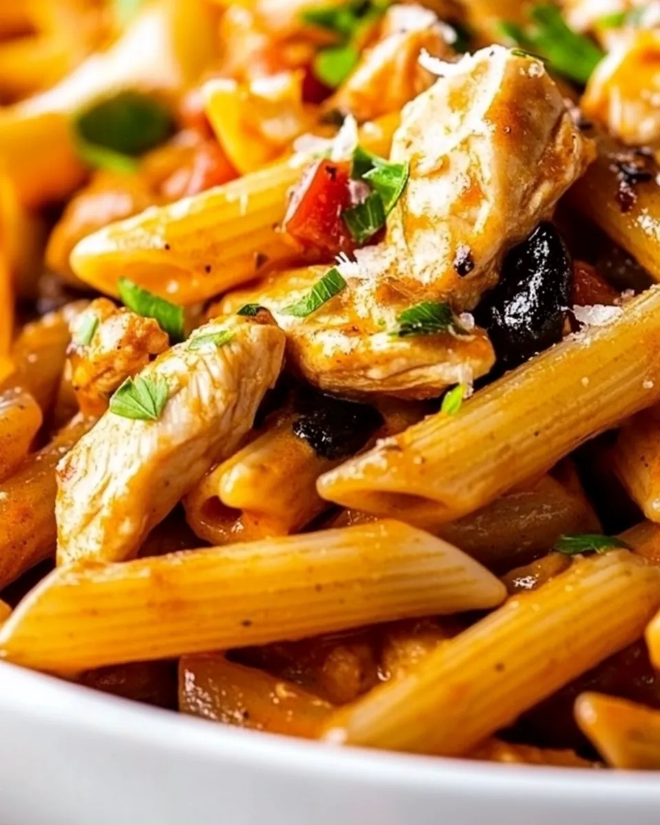 Delicious One Pan Southwest Chicken Alfredo Penne plate image