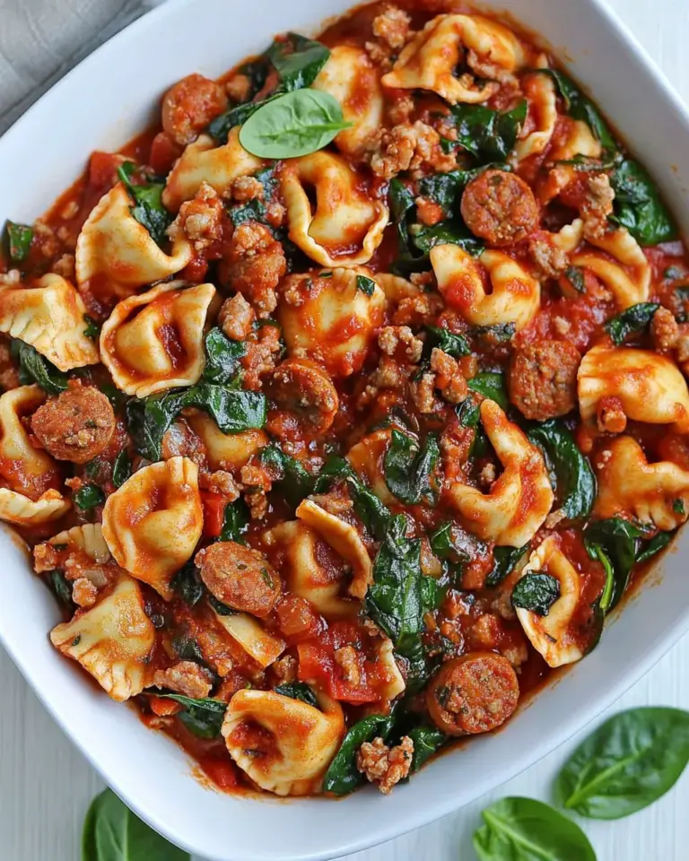 Homemade One Pan Turkey Sausage Spinach and Marinara Tortellini photo