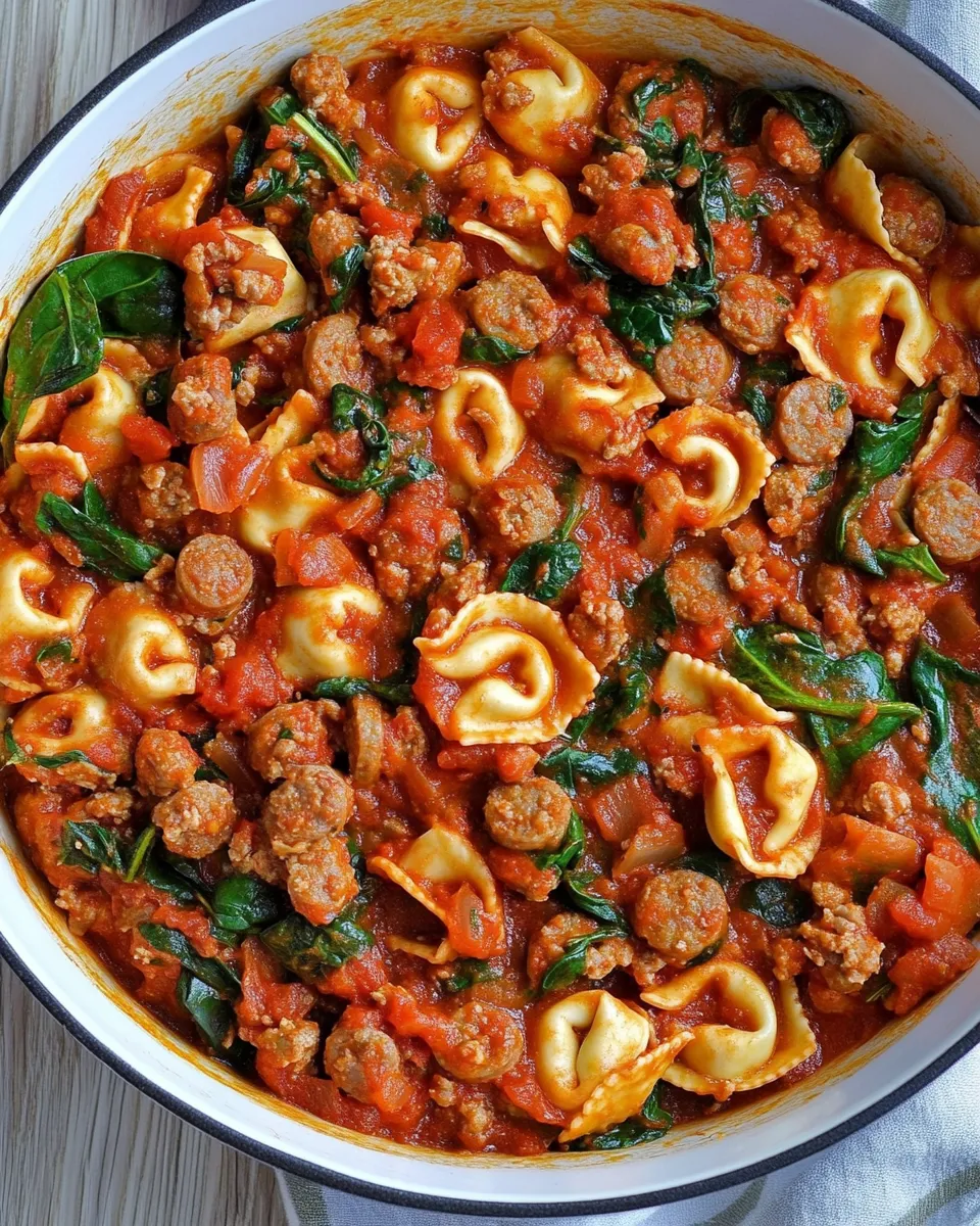 Classic One Pan Turkey Sausage Spinach and Marinara Tortellini image