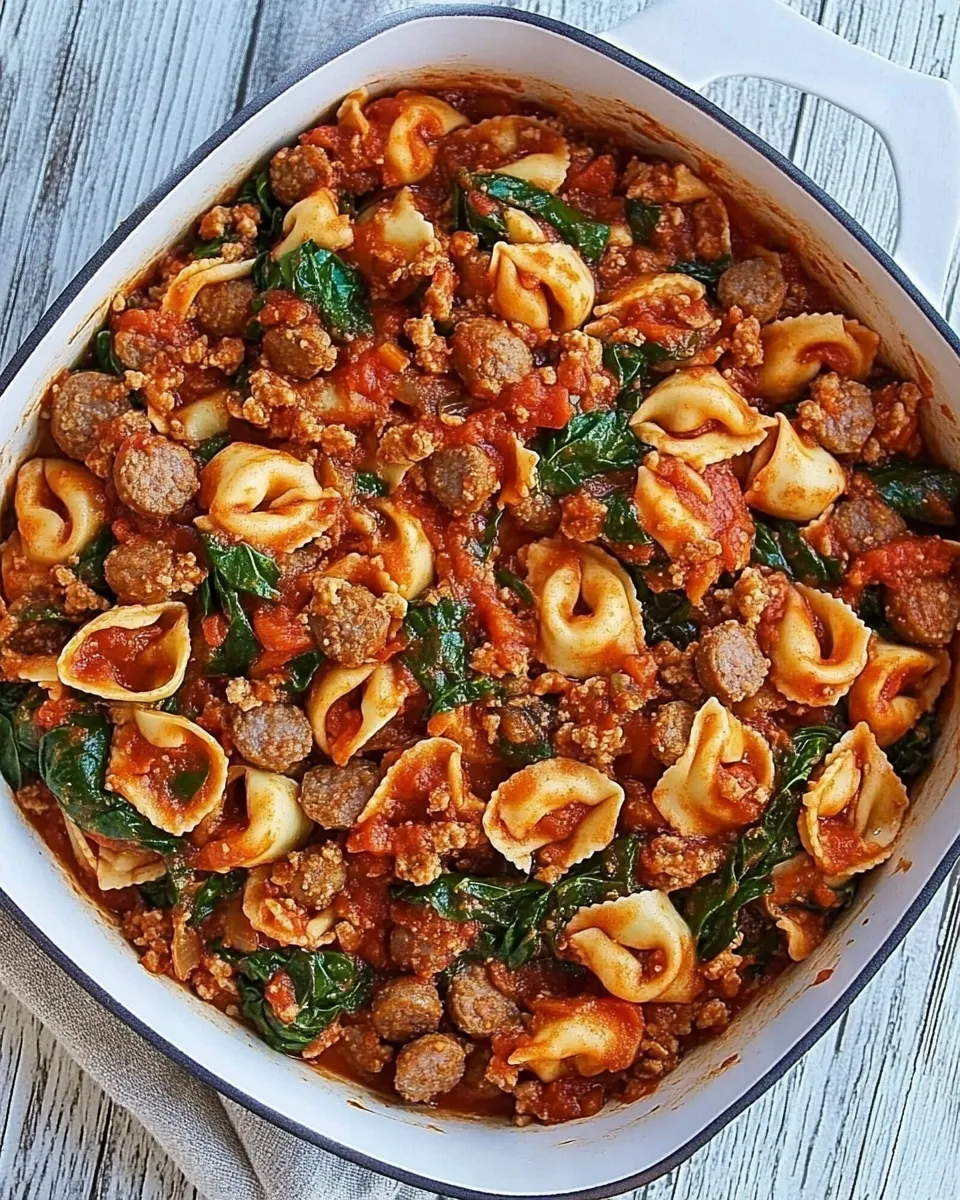 Easy One Pan Turkey Sausage Spinach and Marinara Tortellini picture