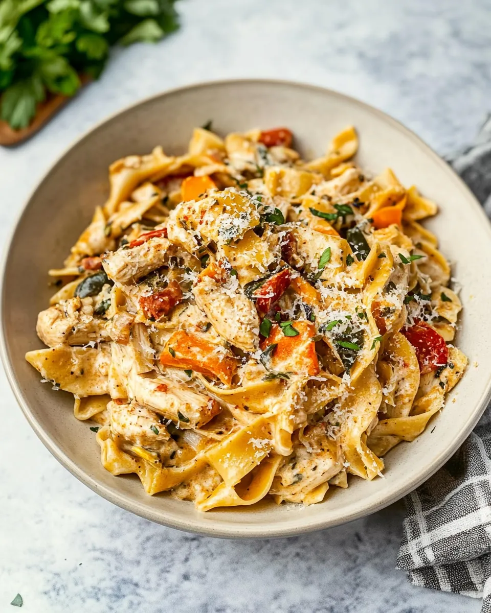 classic One Pot Cajun Ranch Chicken Pasta. plate image