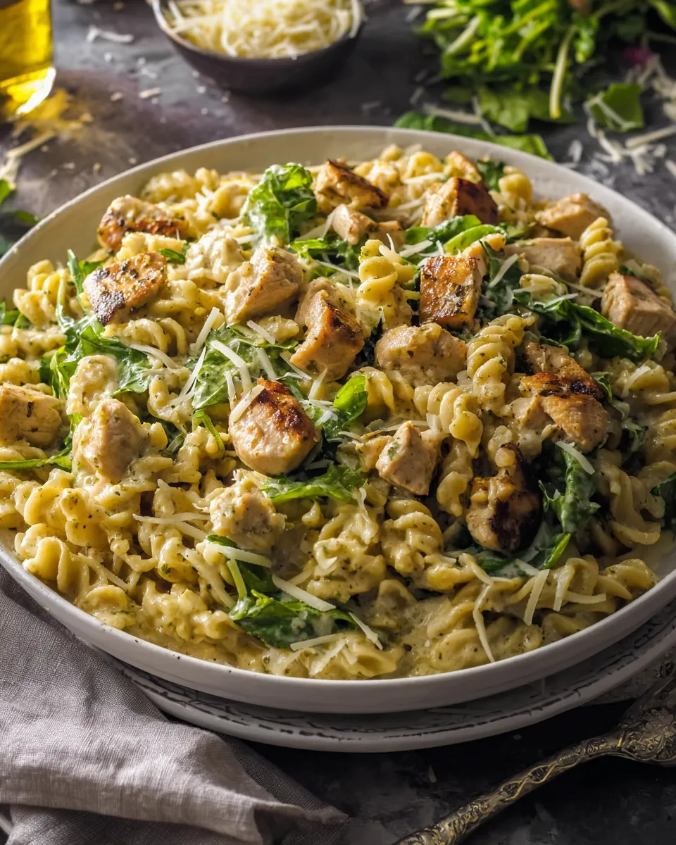 Classic One Pot Chicken Caesar Pesto Pasta. dish photo