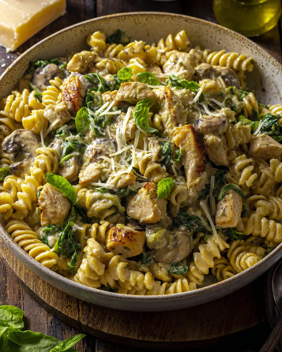Delicious One Pot Chicken Caesar Pesto Pasta. plate image