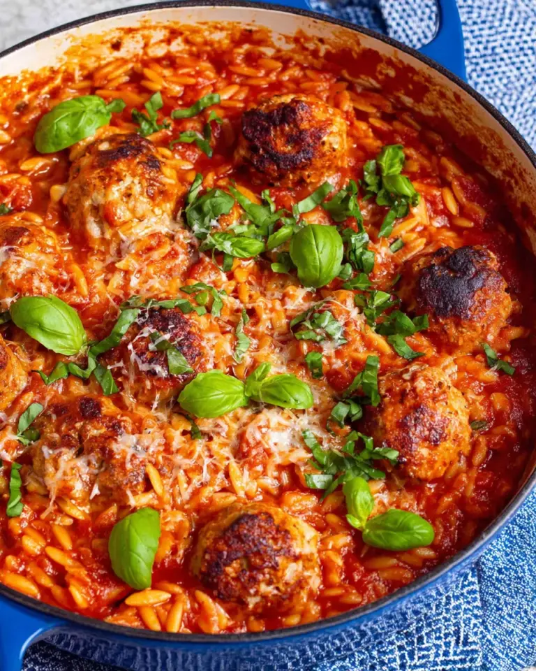 Homemade One Pot Chicken Meatball Orzo recipe photo