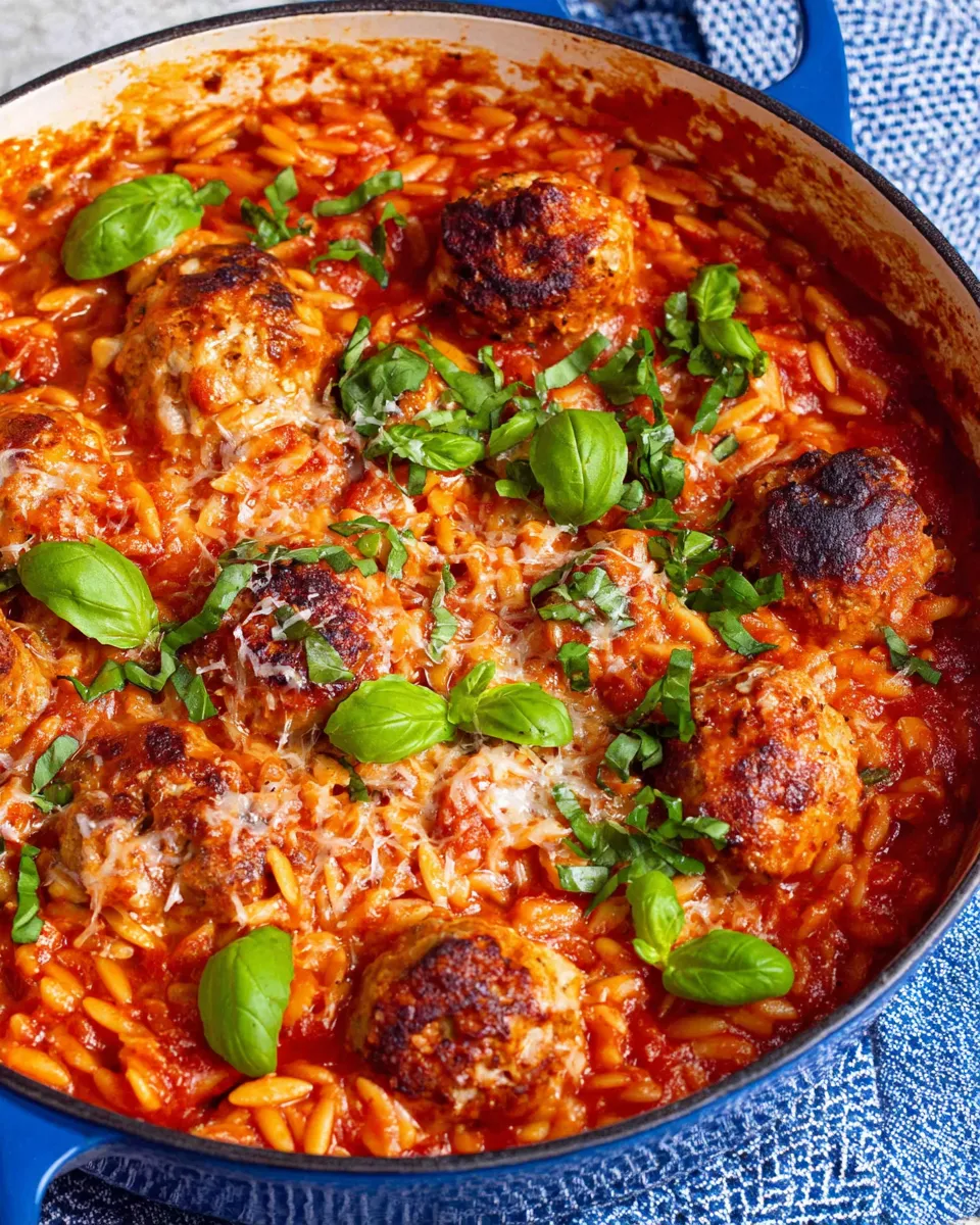 Homemade One Pot Chicken Meatball Orzo recipe photo