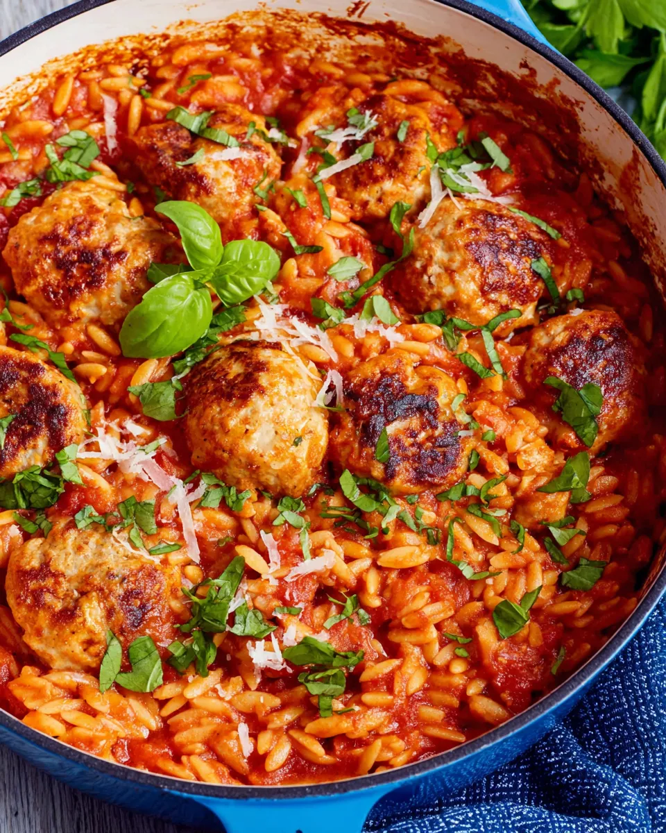 Delicious One Pot Chicken Meatball Orzo picture