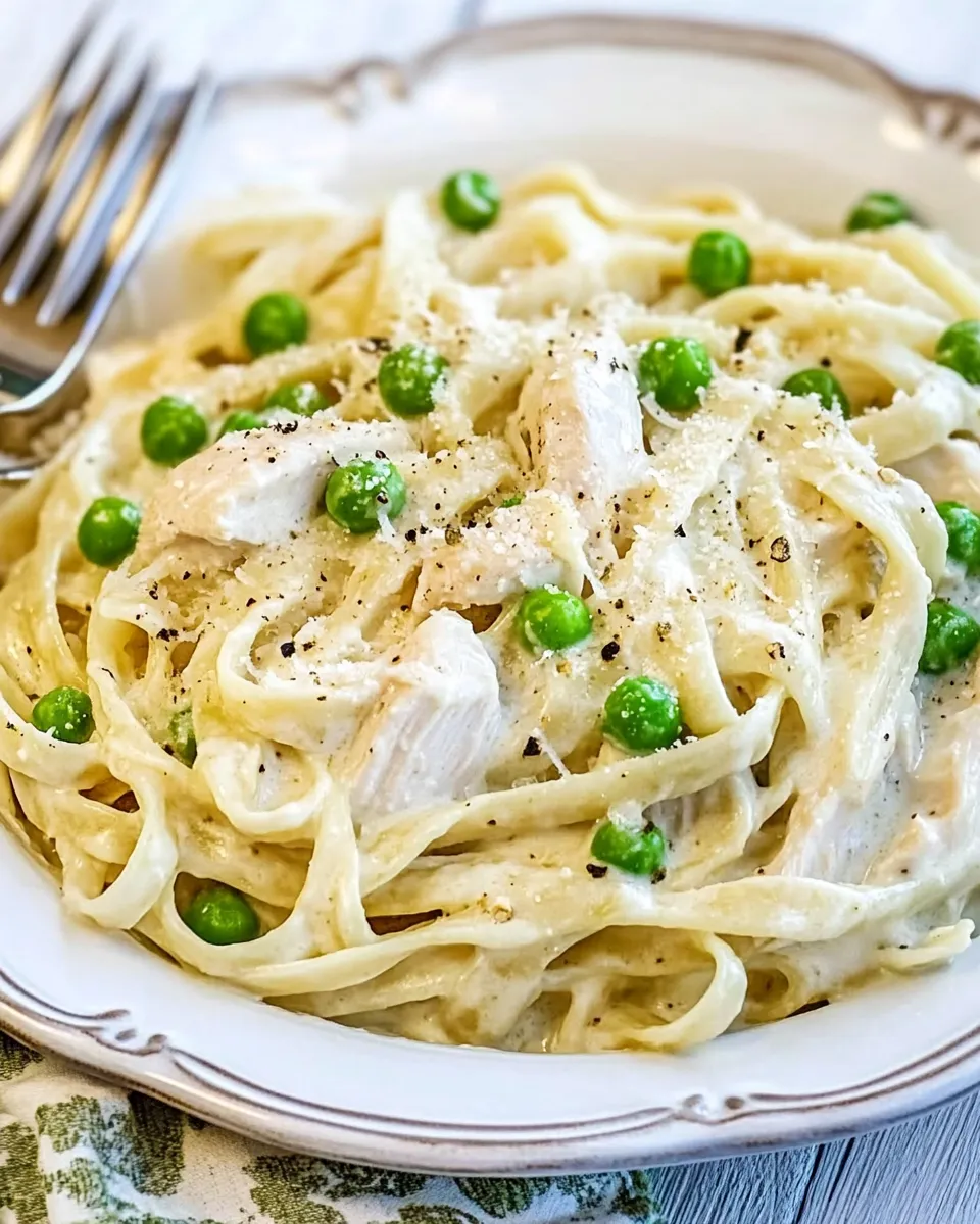homemade One Pot Chicken and Peas Fettuccine Alfredo photo