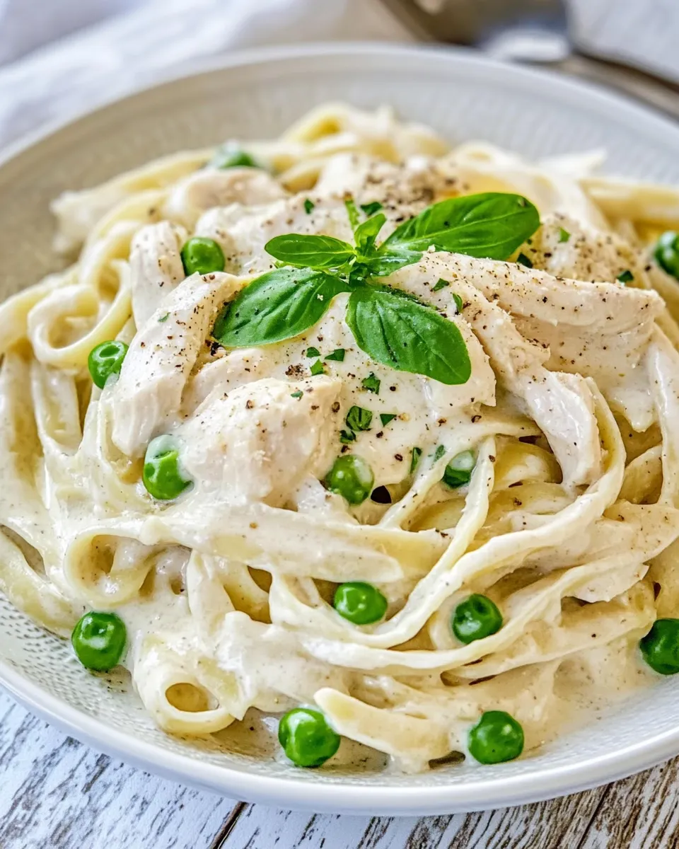 easy One Pot Chicken and Peas Fettuccine Alfredo recipe photo