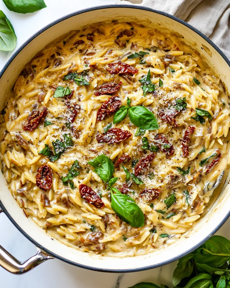 easy One Pot Creamy Sun-Dried Tomato Orzo. picture