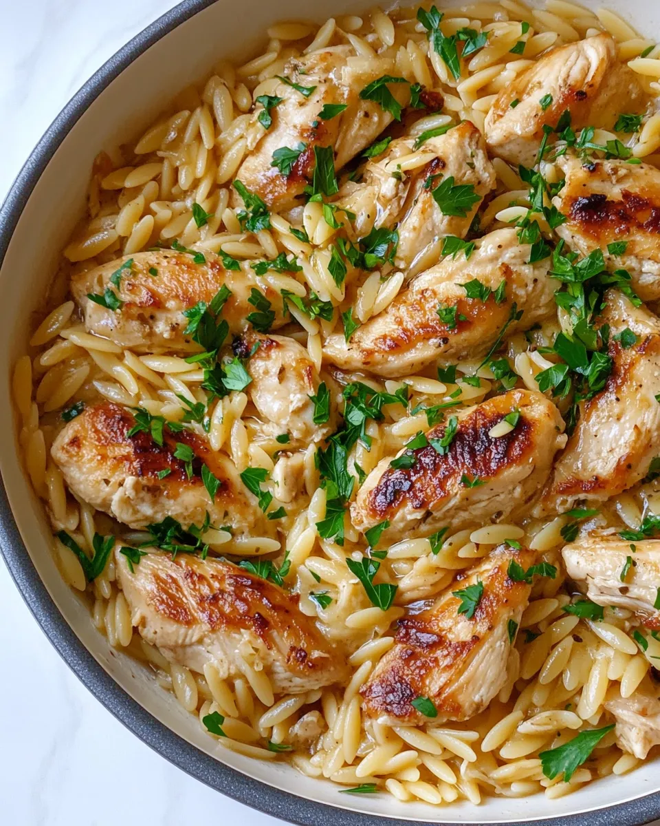 easy One Pot Garlic Butter Chicken Orzo. photo