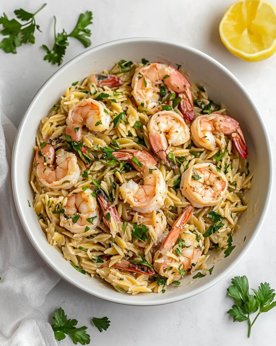 easy One Pot Garlic Butter Shrimp and Orzo. picture