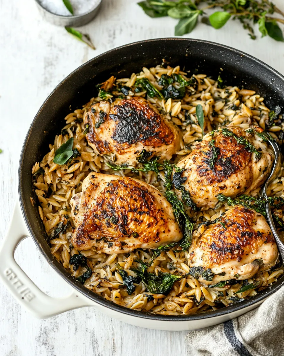 homemade One Skillet Goat Cheese Stuffed Chicken and Orzo. recipe photo