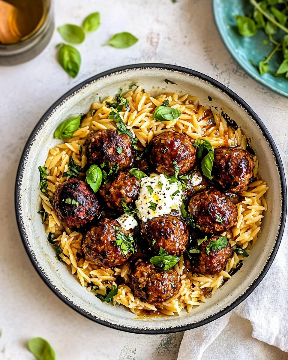classic One Skillet Greek Meatballs and Lemon Butter Orzo. image
