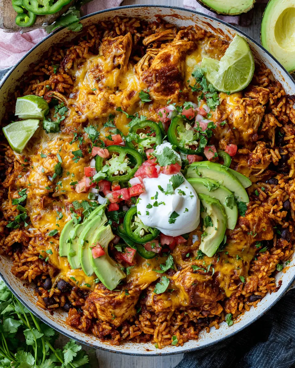 Homemade One Skillet Saucy Chicken Tortilla Enchilada Rice Bake. recipe photo
