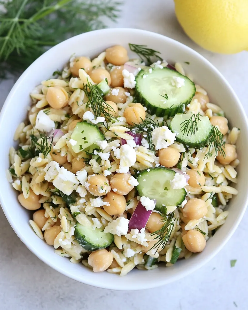 Classic Orzo Salad with Chickpeas, Cucumbers, Lemon, Dill, & Feta image