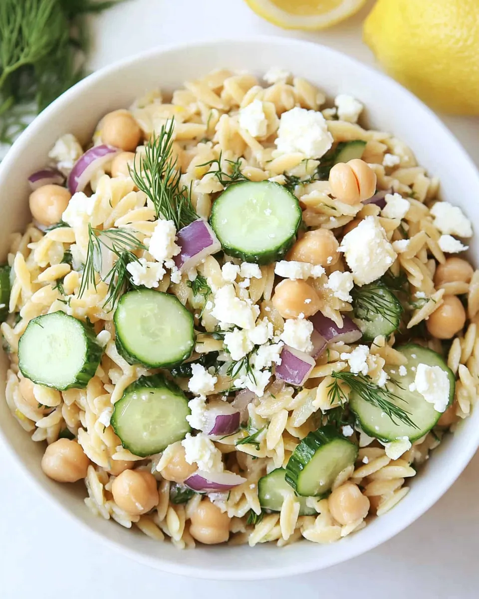 Easy Orzo Salad with Chickpeas, Cucumbers, Lemon, Dill, & Feta recipe image