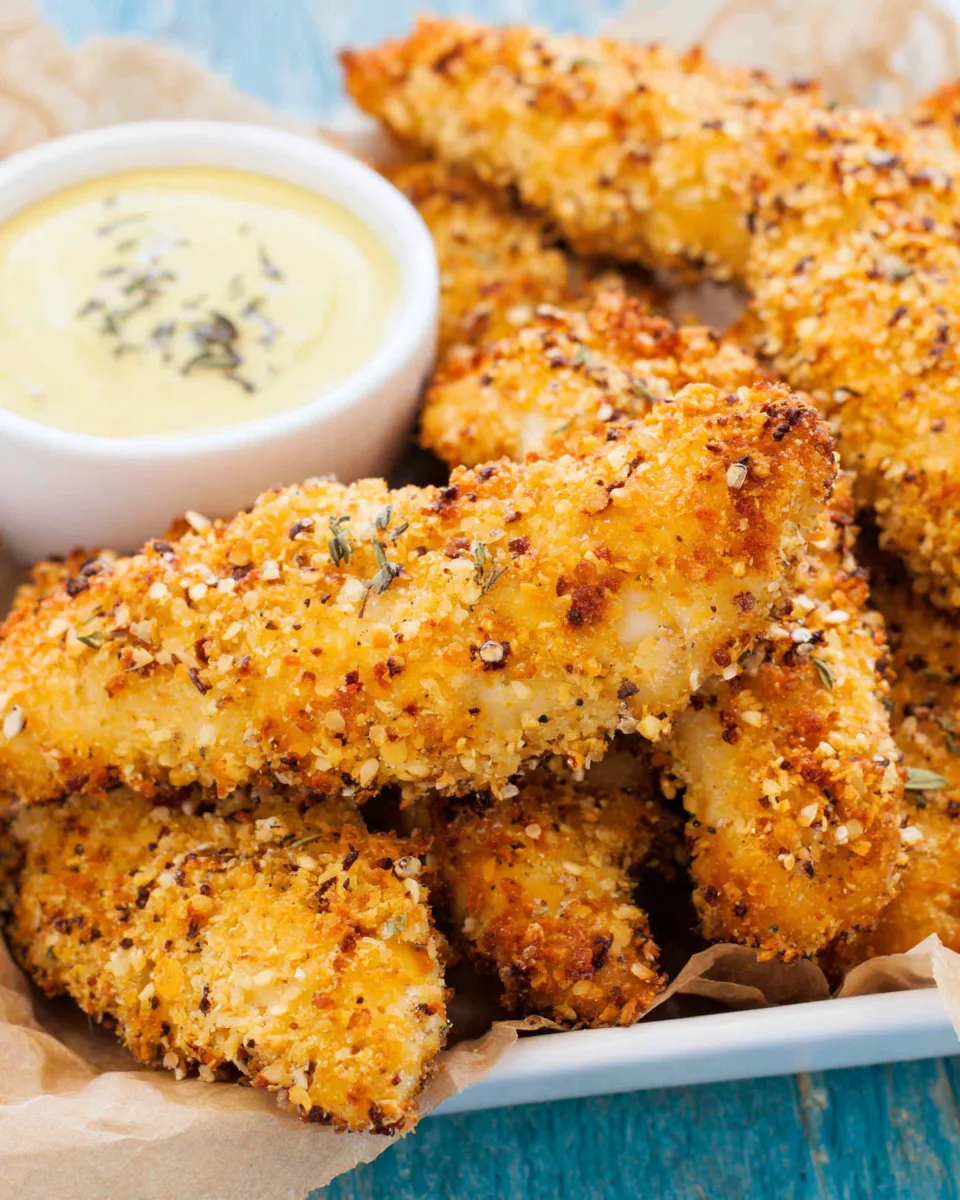 Delicious Oven Baked Crispy Pretzel Coated Chicken Fingers dish photo