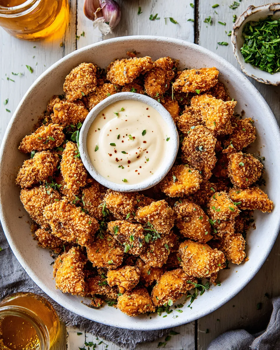 Classic Oven Fried Cajun Popcorn Chicken with Creamy Honey Mustard. recipe photo