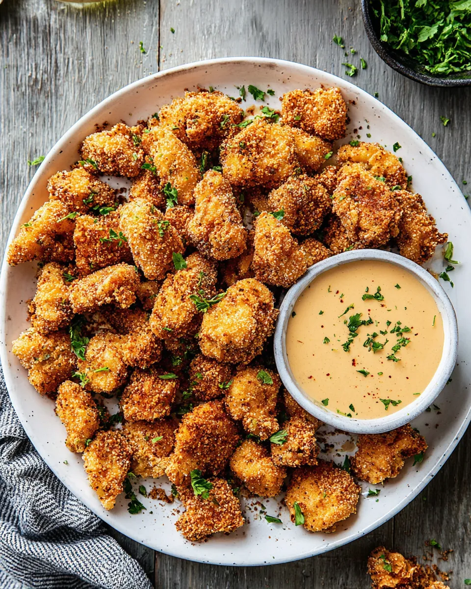 Delicious Oven Fried Cajun Popcorn Chicken with Creamy Honey Mustard. dish photo