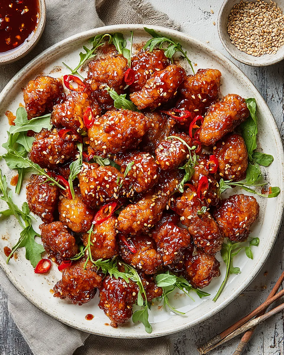 Easy Oven Fried Korean Popcorn Chicken. food shot