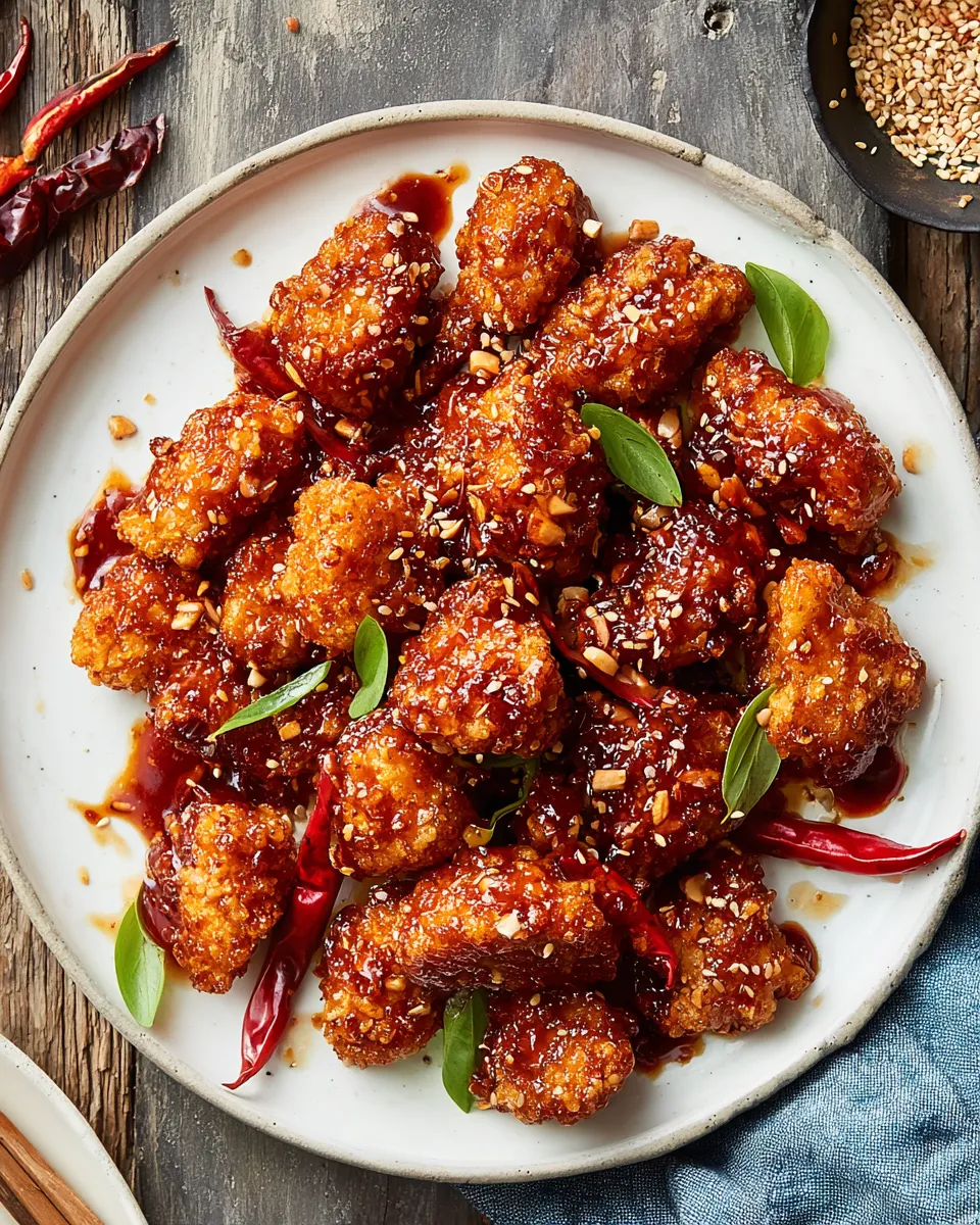 Delicious Oven Fried Korean Popcorn Chicken. plate image