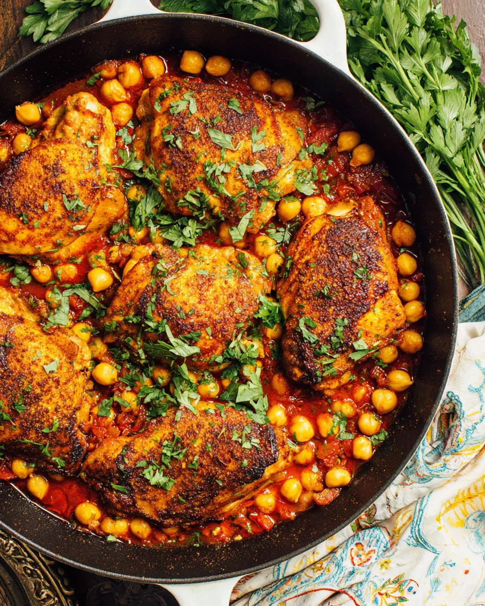 Classic Pan Seared Chicken with Harissa Chickpeas Recipe image