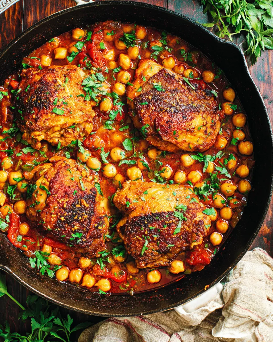 Easy Pan Seared Chicken with Harissa Chickpeas Recipe dish photo